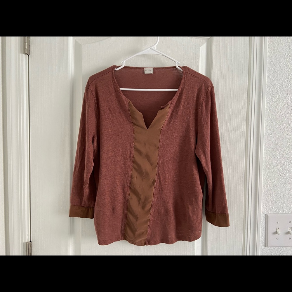 Poetry 3/4 Sleeve Linen Top - Large - Brown